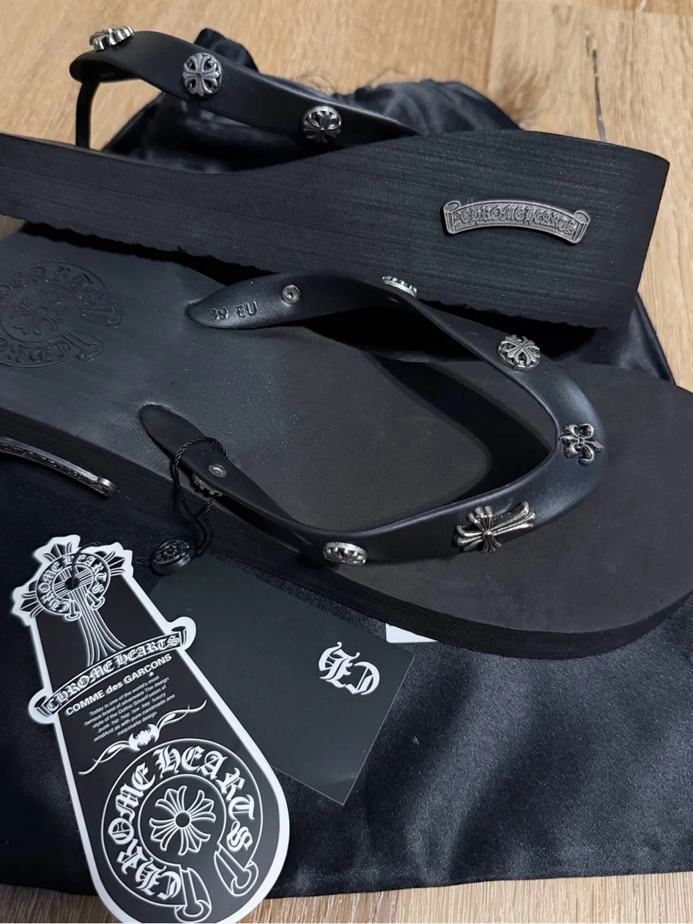 Chrome Hearts Black Platform Flip Flop Sandals